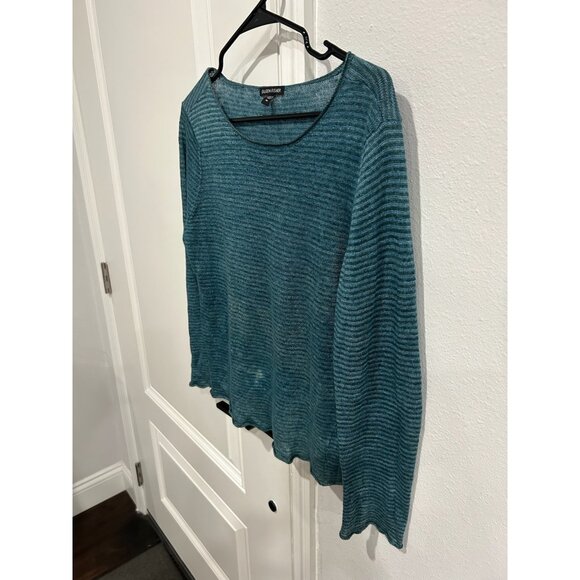 Eileen Fisher Striped Linen Sweater Blue Sz Medium Long Sleeve Pullover Cozy - Picture 3 of 11